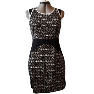Collective Concepts Geometric Bodycon Dress | Size L | Black & Beige Panel